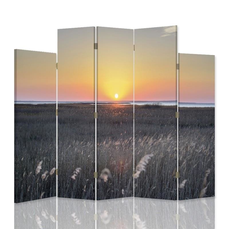 Decorative Aizslietnis, 5 paneļi, Divpusējs, kanva, Sunset Over The Reeds 