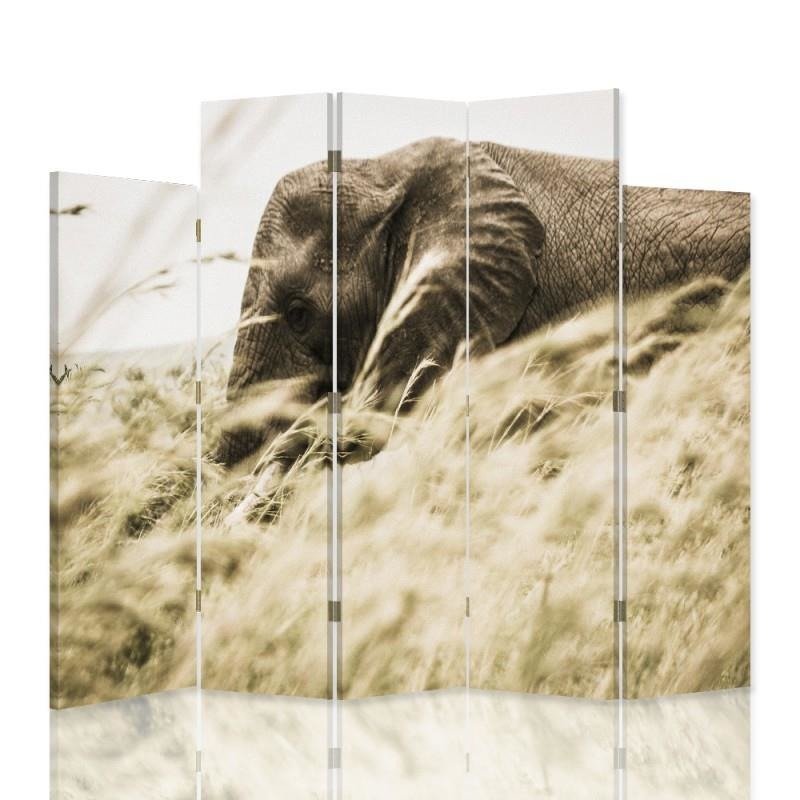 Decorative Aizslietnis, 5 paneļi, Divpusējs, kanva, Elephant In The Grass 