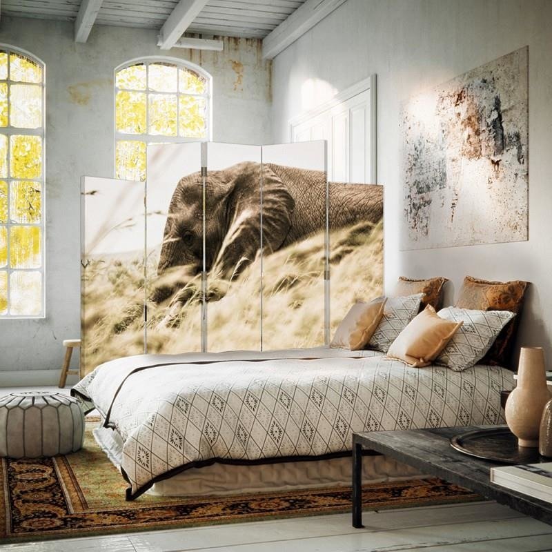 Decorative Aizslietnis, 5 paneļi, Divpusējs, kanva, Elephant In The Grass 