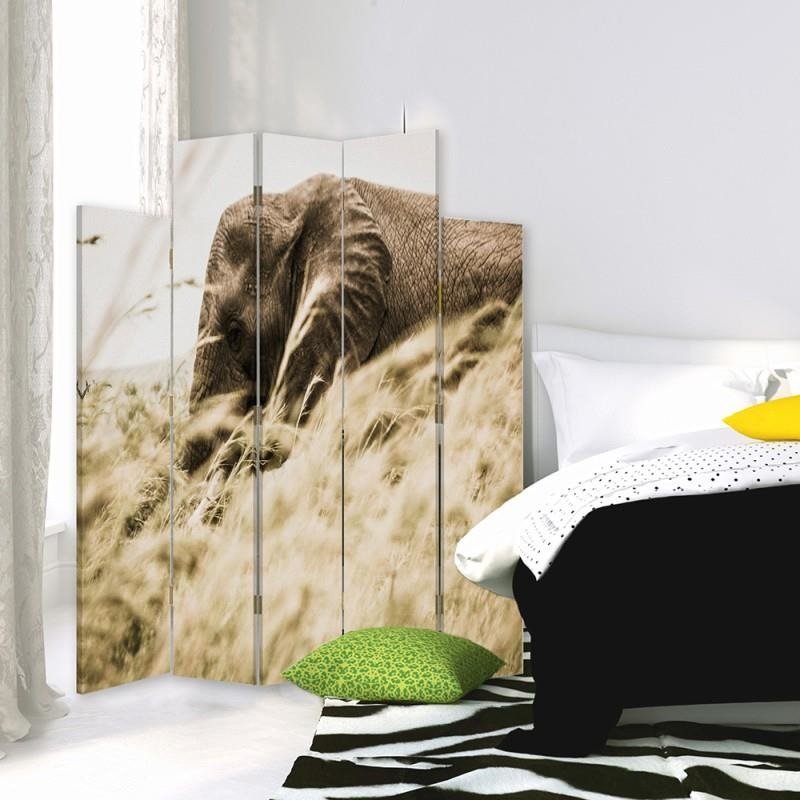 Decorative Aizslietnis, 5 paneļi, Divpusējs, kanva, Elephant In The Grass 