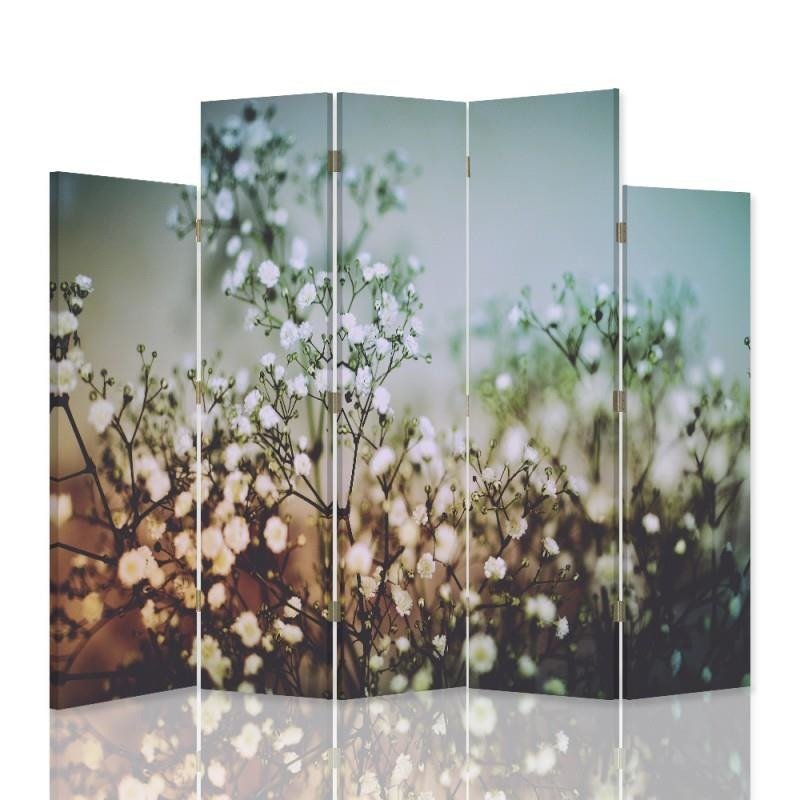 Decorative Aizslietnis, 5 paneļi, Divpusējs, kanva, Plants With White Flowers 