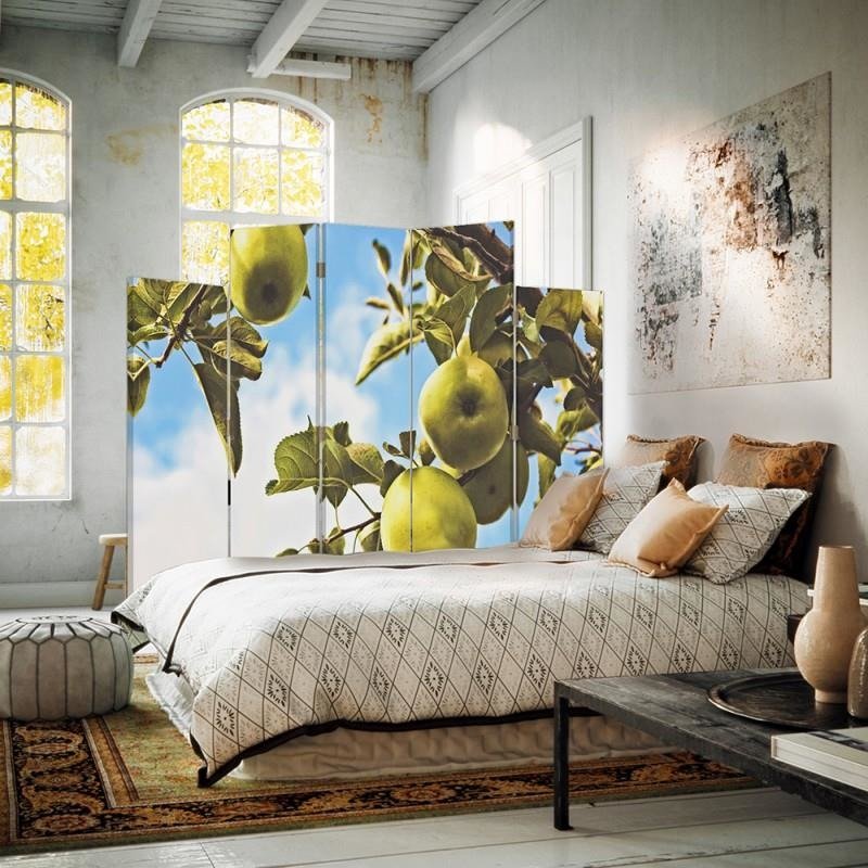 Decorative Aizslietnis, 5 paneļi, Divpusējs, kanva, Branch Green Apples 