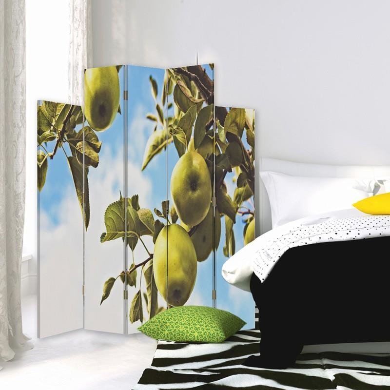 Decorative Aizslietnis, 5 paneļi, Divpusējs, kanva, Branch Green Apples 