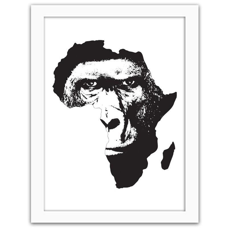 Glezna baltā rāmī - An illustration of a gorilla against the background of Africa 