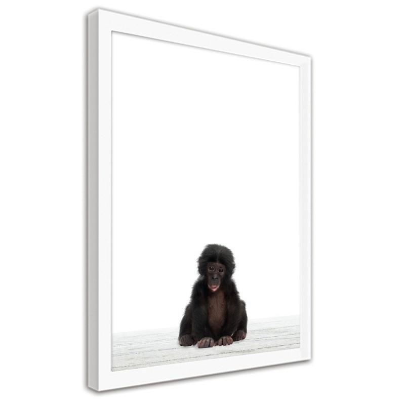 Glezna baltā rāmī - A little chimpanzee. 