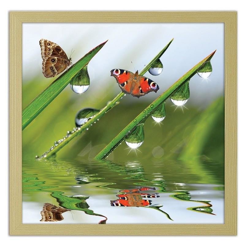 Glezna bēšā rāmī - Butterflies on the peeled grass 