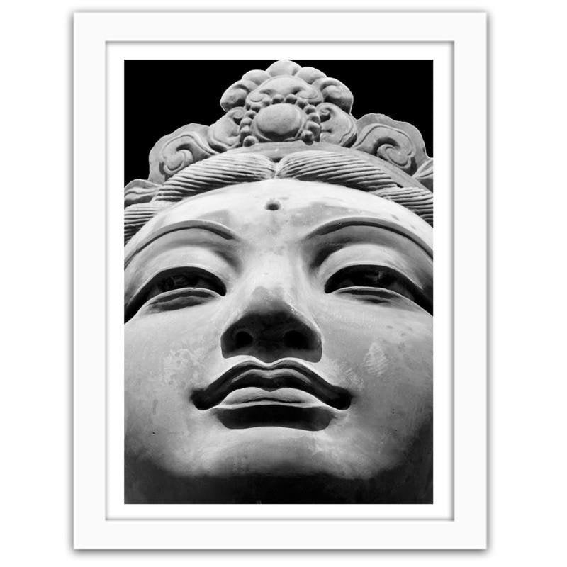 Glezna baltā rāmī - Oriental statue in black and white 