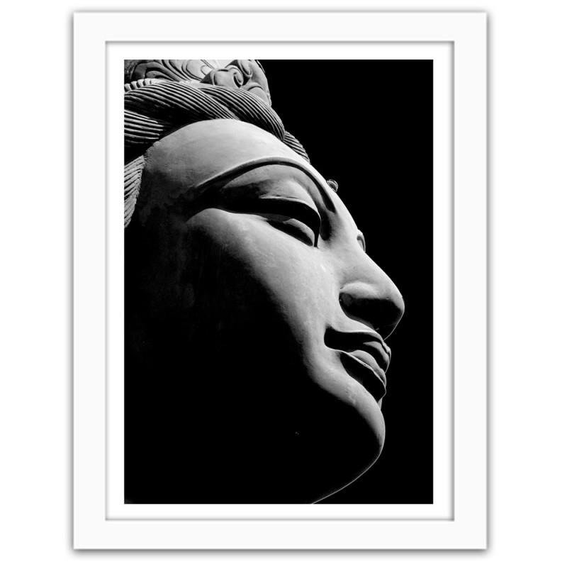 Glezna baltā rāmī - Oriental statue in black and white 2 