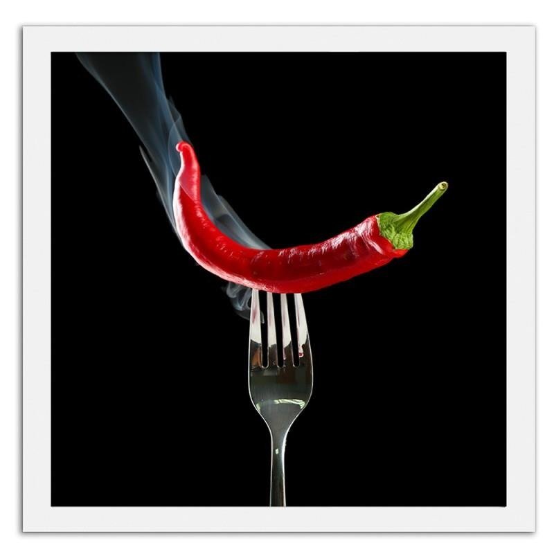 Glezna baltā rāmī - Chili pepper on the fork. 