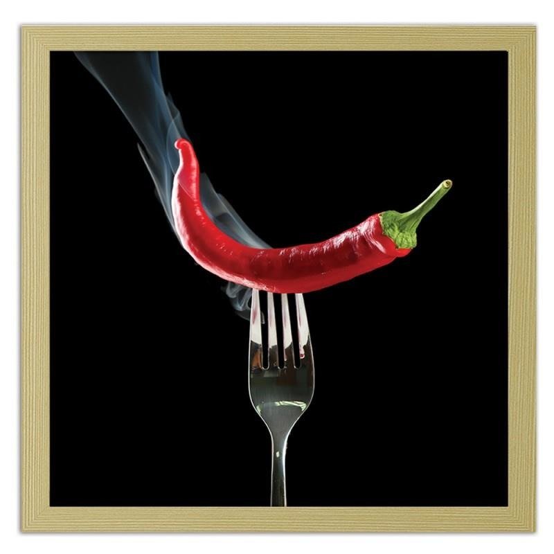 Glezna bēšā rāmī - Chili pepper on the fork. 