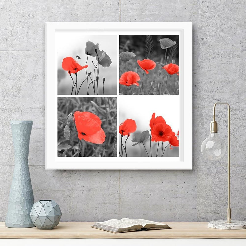 Glezna baltā rāmī - A Set Of Red Poppies 