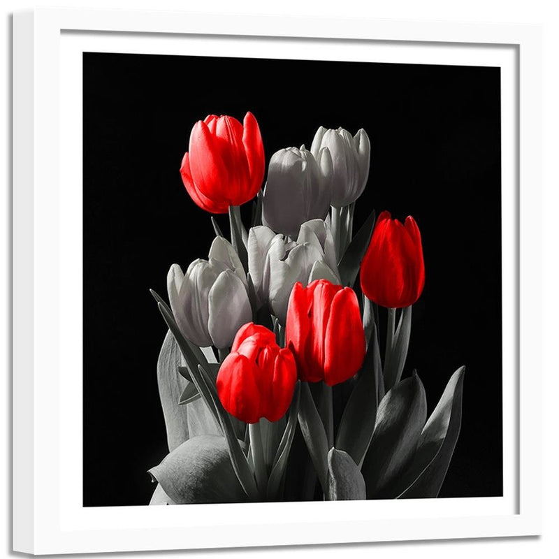 Glezna baltā rāmī - Bouquet Of Red Tulips 