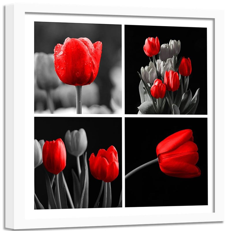 Glezna baltā rāmī - A Set Of Red Tulips 