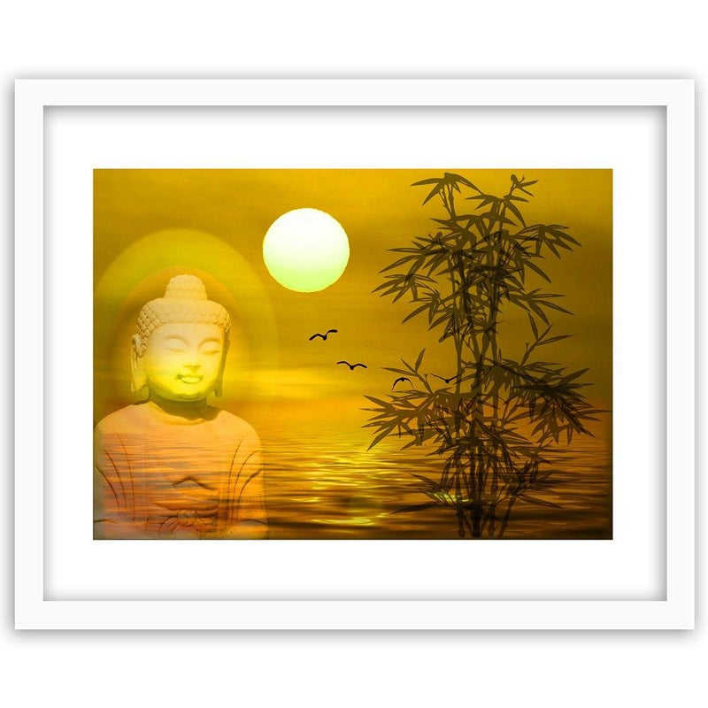 Glezna baltā rāmī - Buddha By The Sea At Sunset 