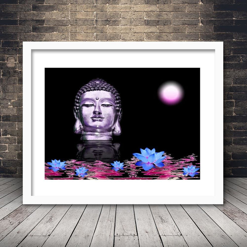 Glezna baltā rāmī - Buddha At Sunset 