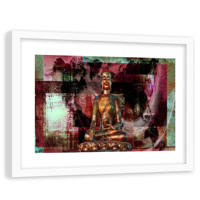 Glezna baltā rāmī - Buddha And Abstract Background 