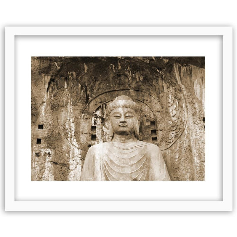 Glezna baltā rāmī - Buddha In Front Of The Walls Of The Temple 