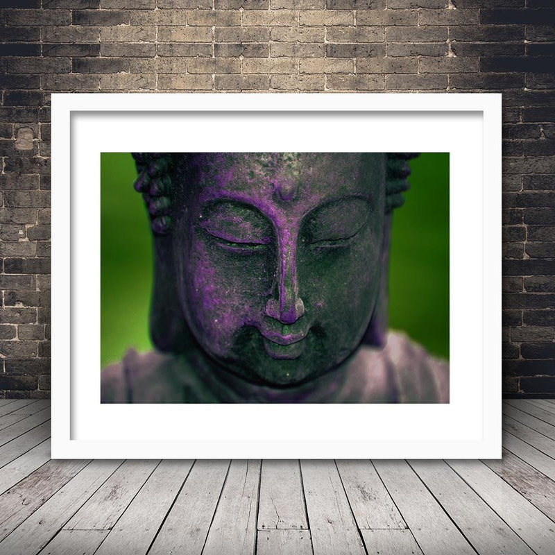 Glezna baltā rāmī - Purple Buddha Head 