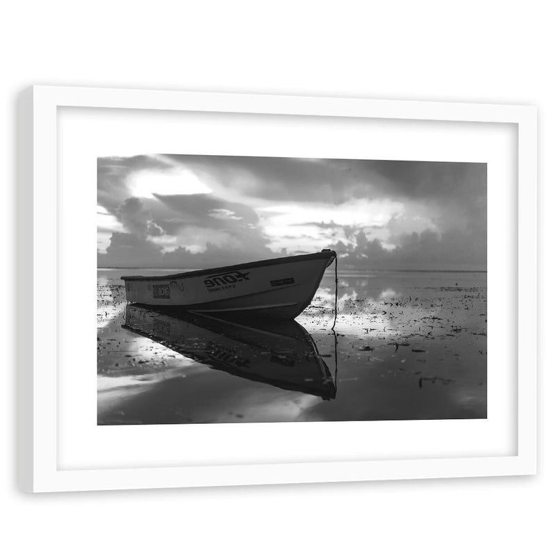 Glezna baltā rāmī - A Boat On The Sea 2 