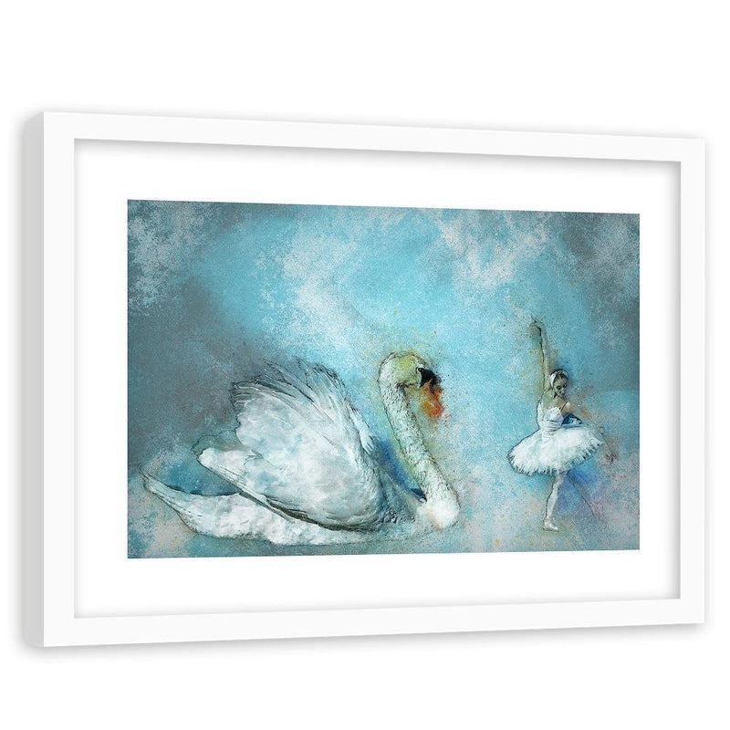 Glezna baltā rāmī - Swan And Ballerina 