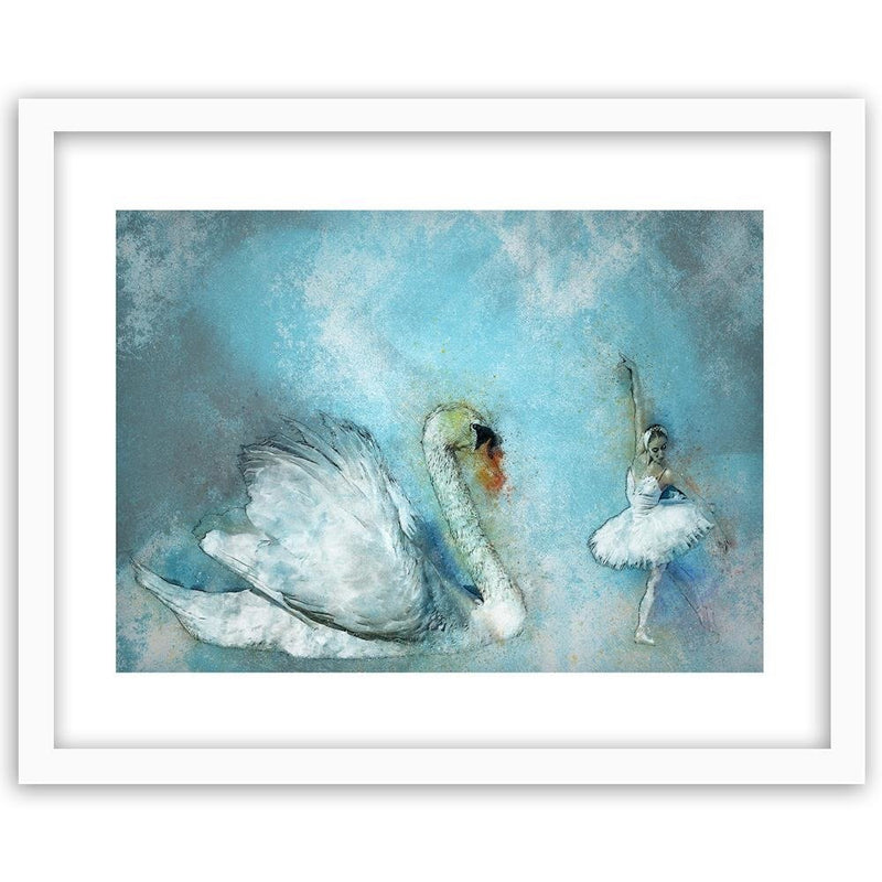 Glezna baltā rāmī - Swan And Ballerina 