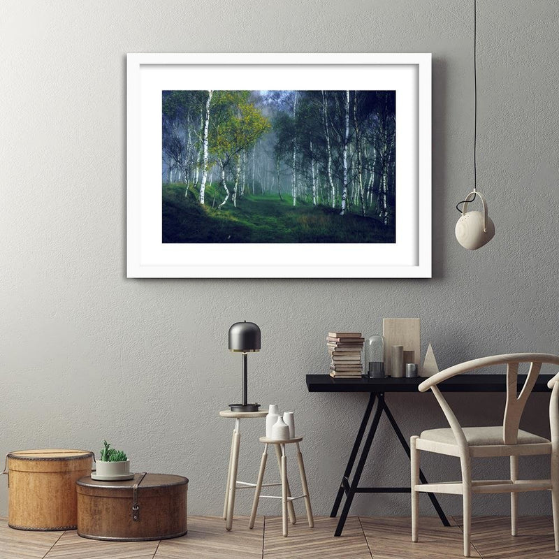 Glezna baltā rāmī - Birch In The Fog 