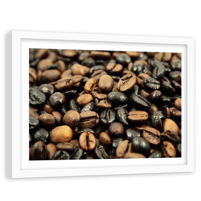 Glezna baltā rāmī - Black And Brown Coffee Beans 