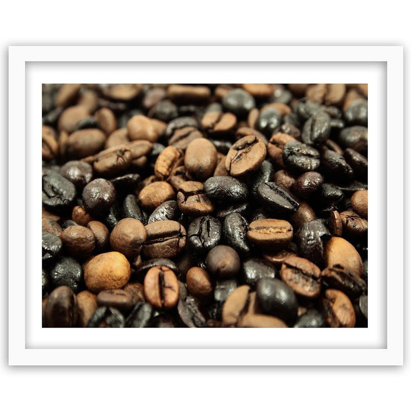 Glezna baltā rāmī - Black And Brown Coffee Beans 