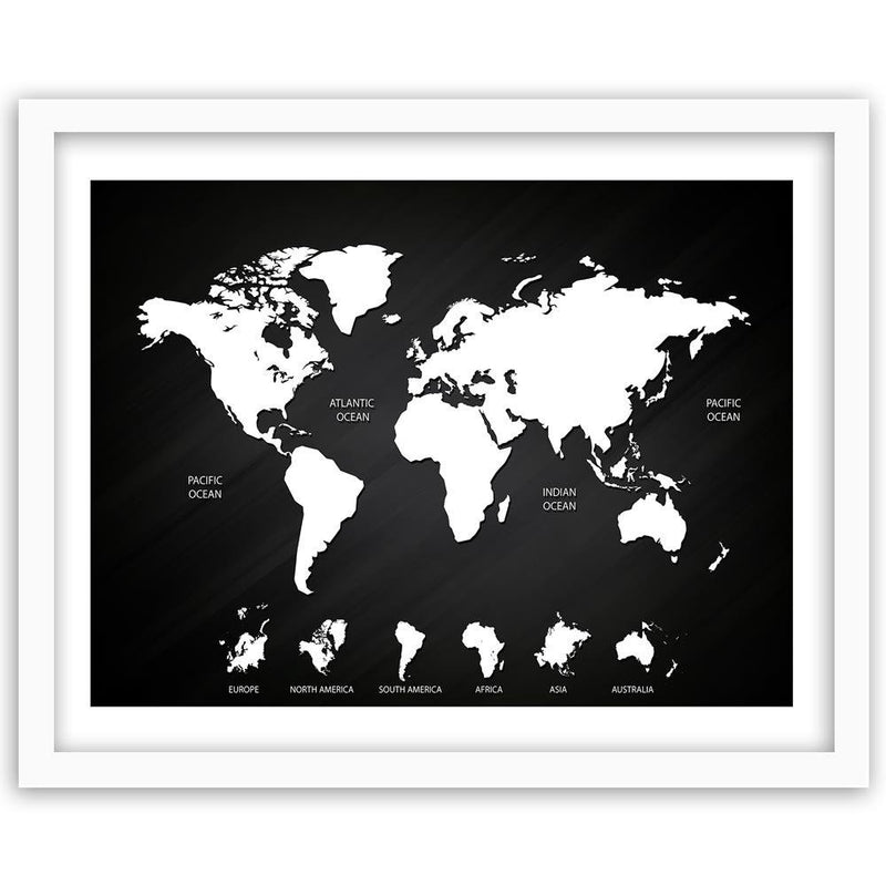 Glezna baltā rāmī - Map Of The World And Continents 