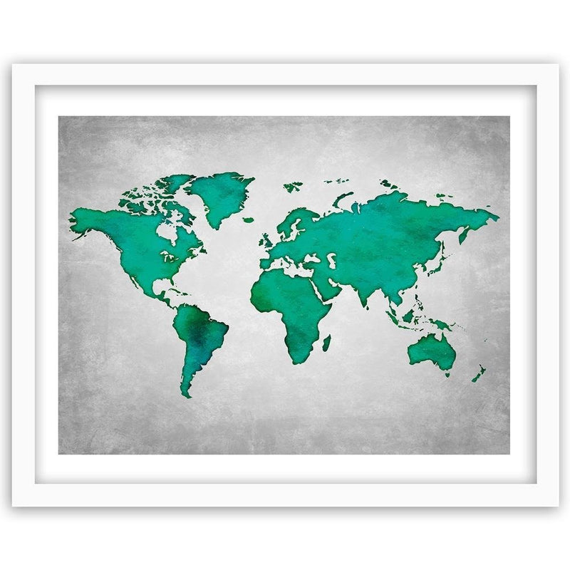 Glezna baltā rāmī - Green Map Of The World On Concrete 