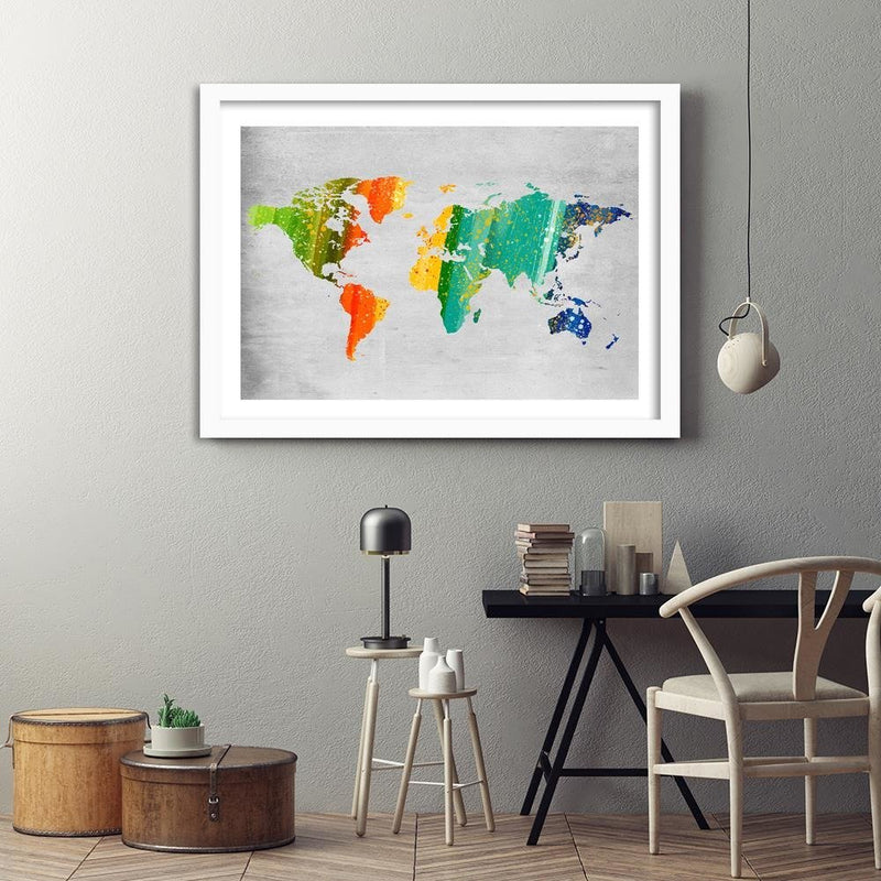 Glezna baltā rāmī - Colorful World Map 
