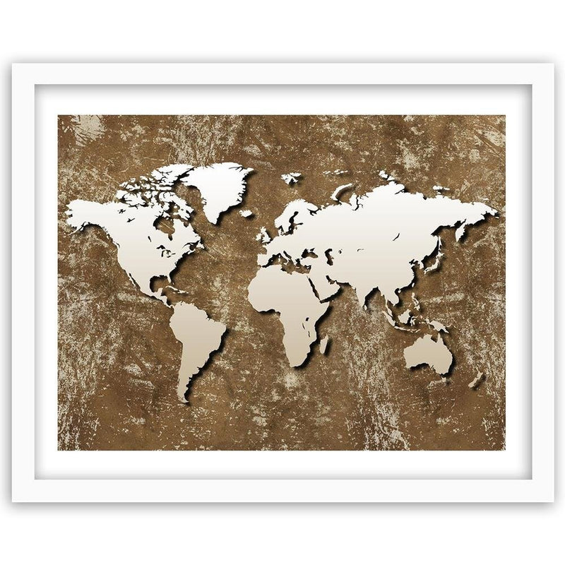 Glezna baltā rāmī - Old Map Of The World Retro 