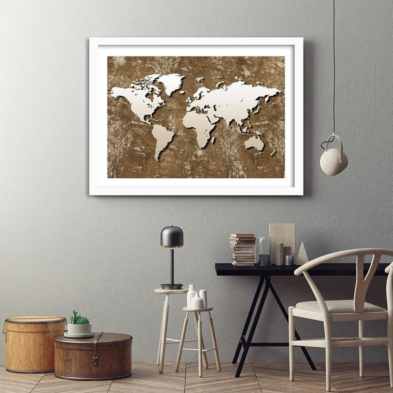 Glezna baltā rāmī - Old Map Of The World Retro 