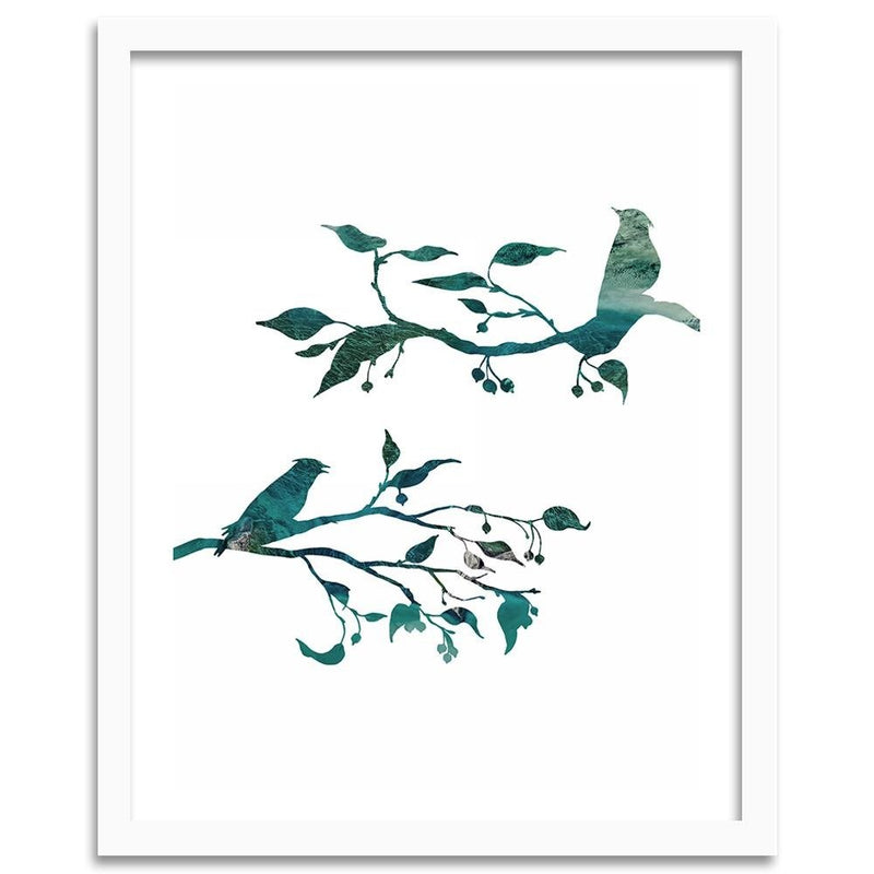 Glezna baltā rāmī - Birds On Branches 