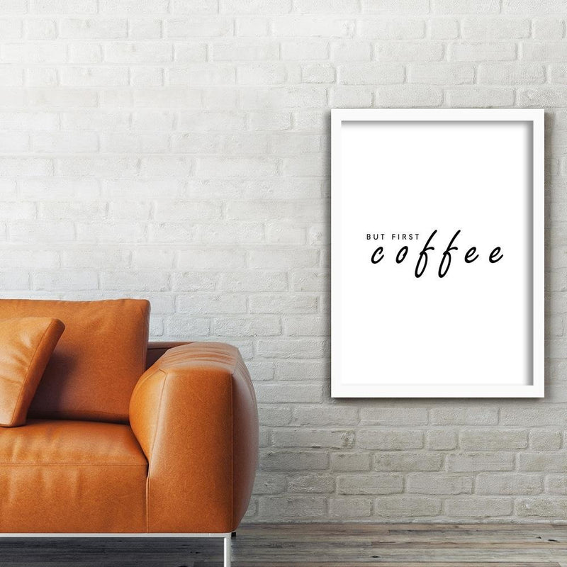 Glezna baltā rāmī - First Coffee 
