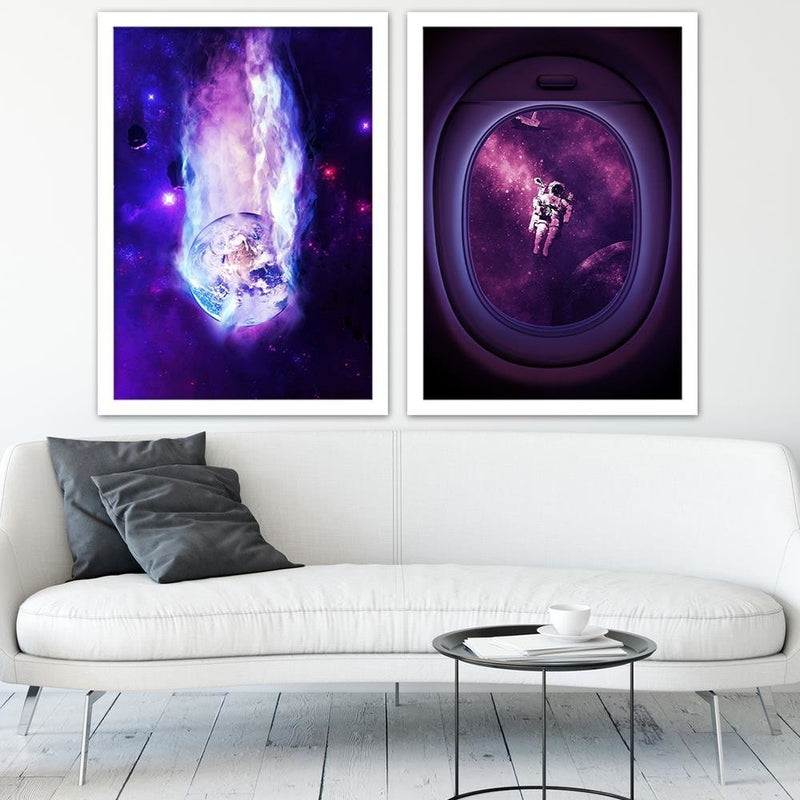 Glezna baltā rāmī - Space Wall Art Purple 