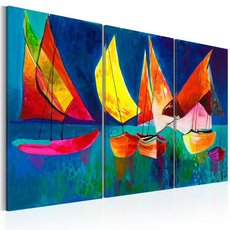 Ar rokām gleznota Kanva - Colourful sailboats