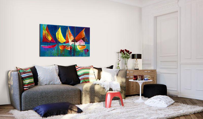 Ar rokām gleznota Kanva - Colourful sailboats