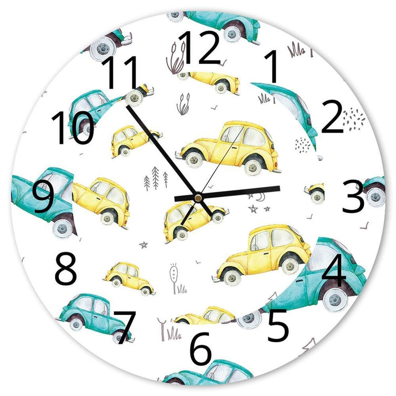 Dekoratīvais sienas pulkstenis Blue yellow cars  