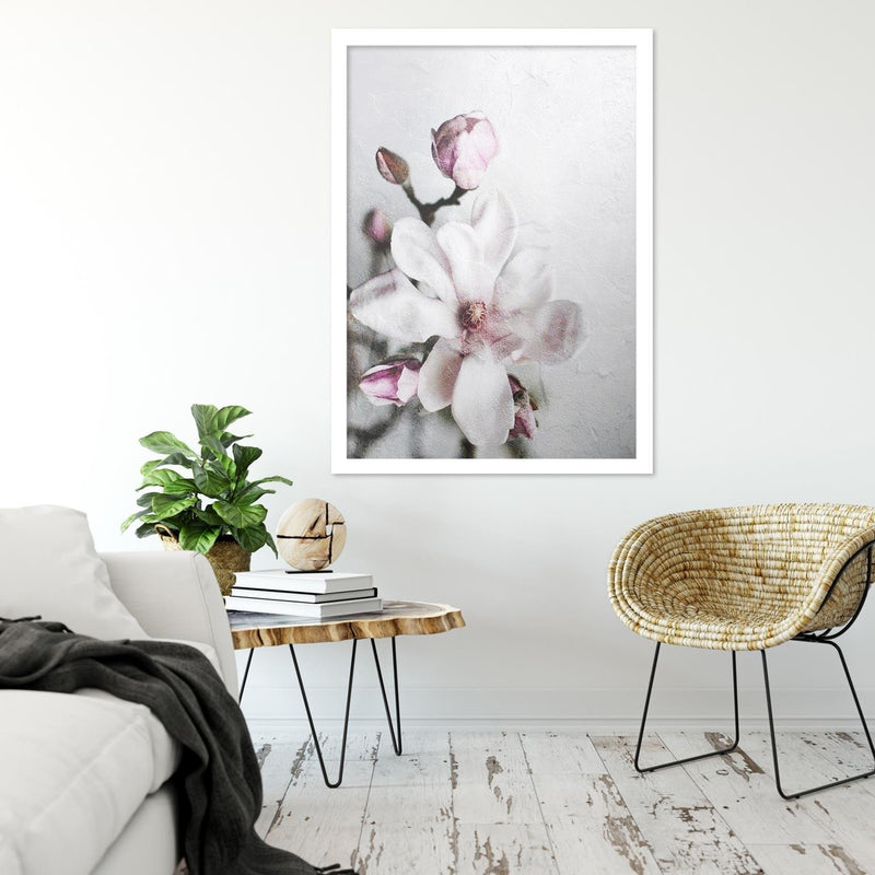 Glezna baltā rāmī - Magnolia Flower 