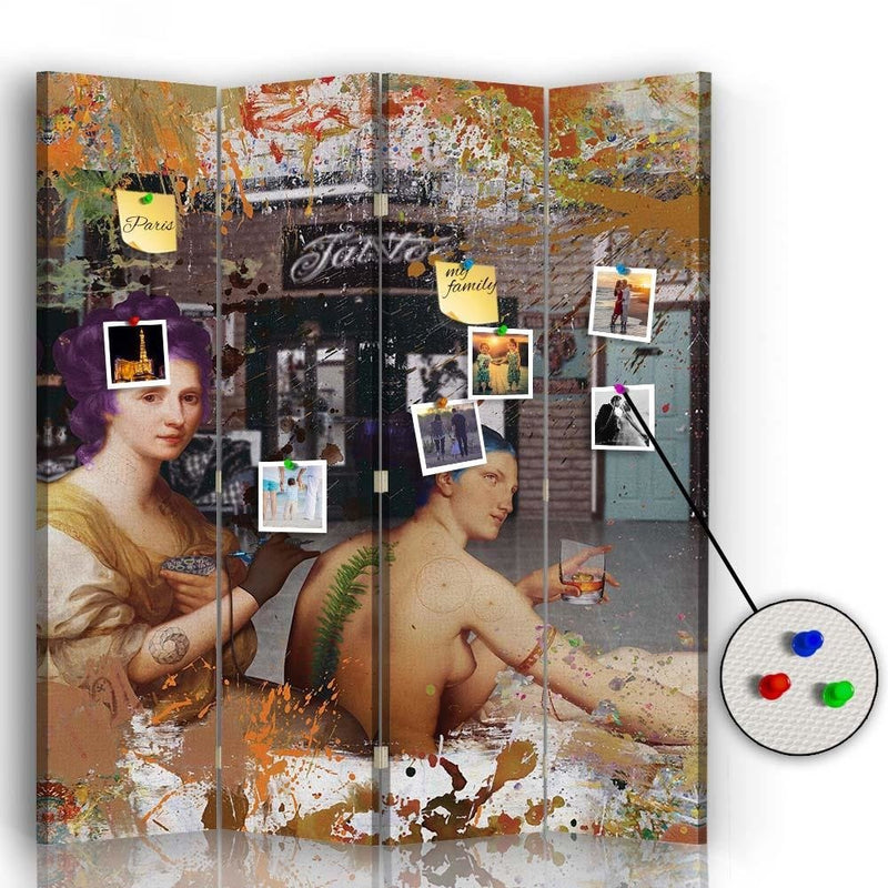 Aizslietnis, 4 paneļi, Divpusējs, 360° rotējošas eņģes, Kanva, korķa panelis, Women and tattoos 