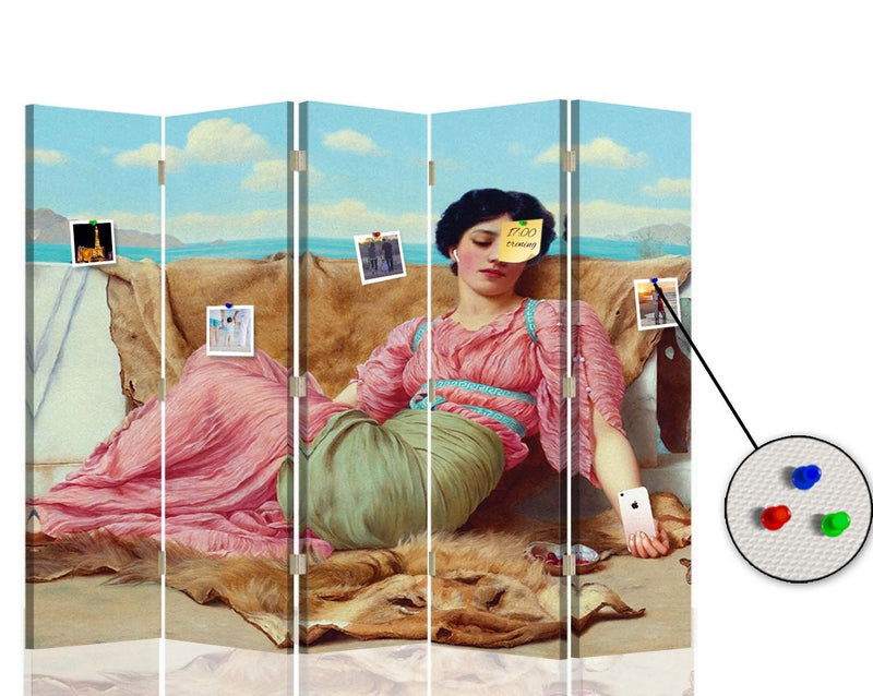 Aizslietnis, 5 paneļi, Divpusējs, 360 ° rotējošas eņģes, kanva, korķa panelis, The girl with the iPhone 