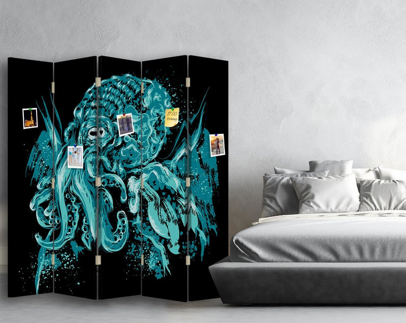 Aizslietnis, 5 paneļi, Divpusējs, 360 ° rotējošas eņģes, kanva, korķa panelis, Space octopus. 