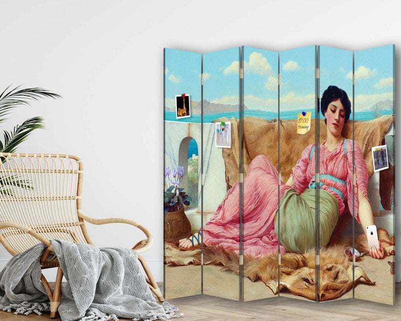 Aizslietnis, 6 paneļi, Divpusējs, 360 ° rotējošas eņģes, kanva, korķa panelis, The girl with the iPhone 