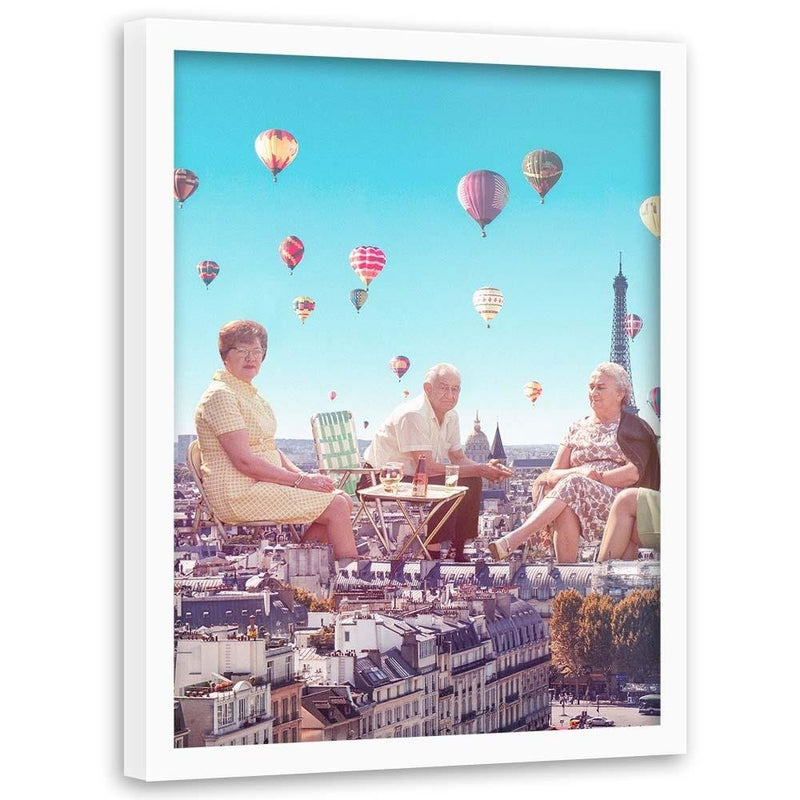 Glezna baltā rāmī - Balloons Above The Paris 