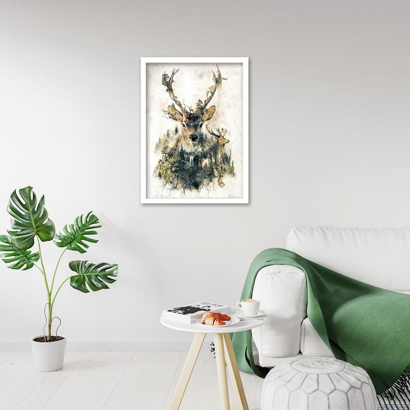 Glezna baltā rāmī - Artistic Deer 