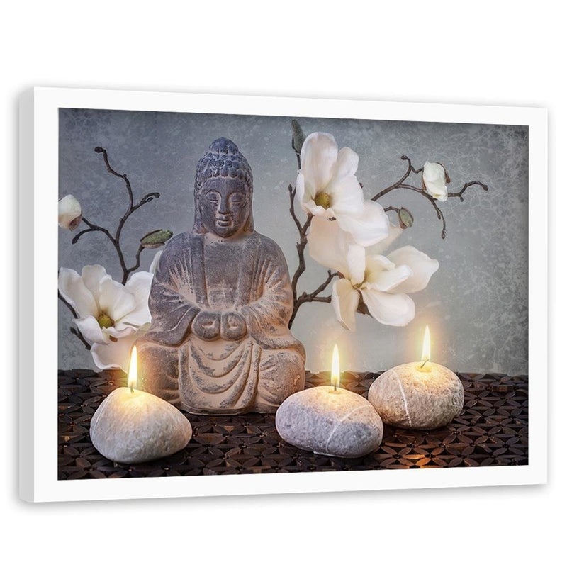 Glezna baltā rāmī - Buddha Candles 