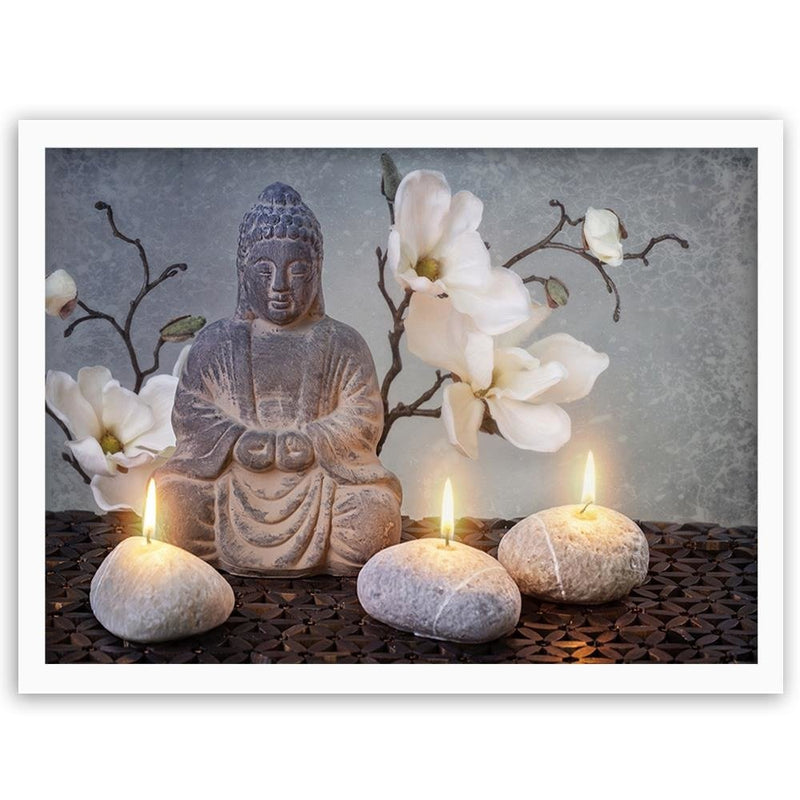 Glezna baltā rāmī - Buddha Candles 