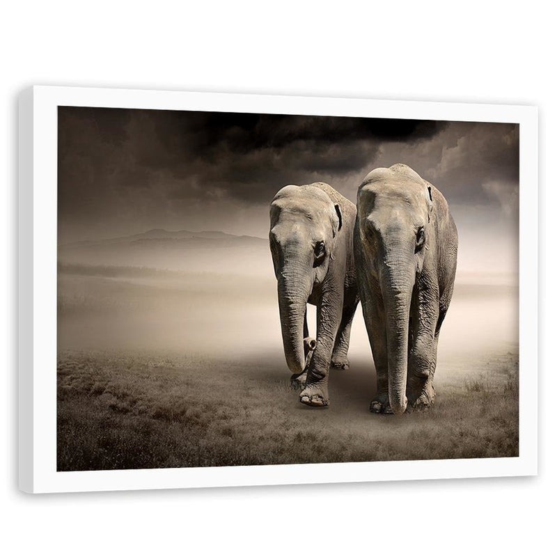 Glezna baltā rāmī - Two Elephants 