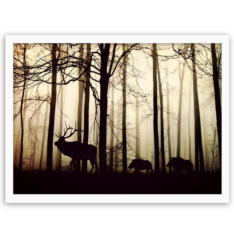 Glezna baltā rāmī - Deers In The Forest 